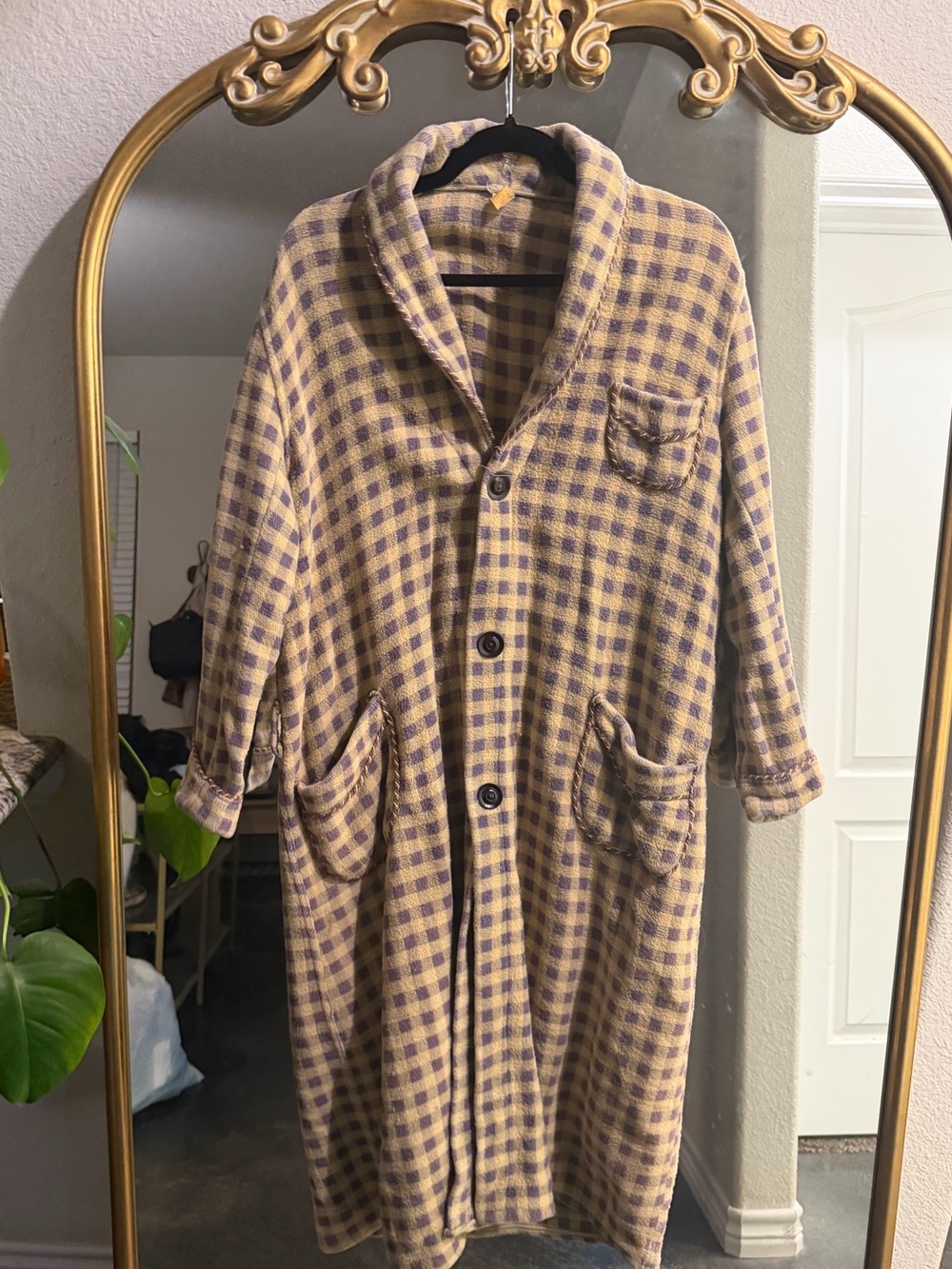 Vintage 50s Plaid Long Robe- green & Purple
